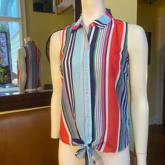 Banana Republic ❤️sheer top-multi color stripes Size XS Excellent condition - Picture 5 of 5